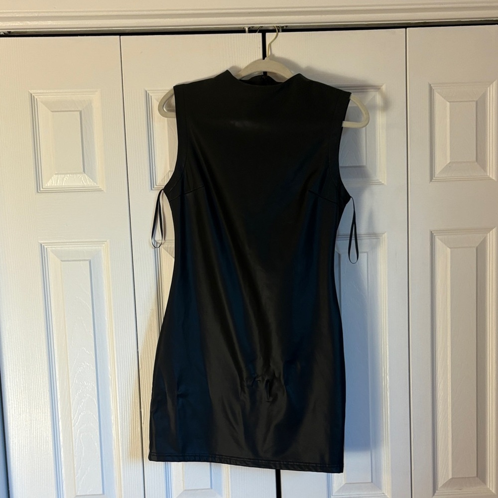 Akira Fitted Black Faux Leather Sleeveless Dress